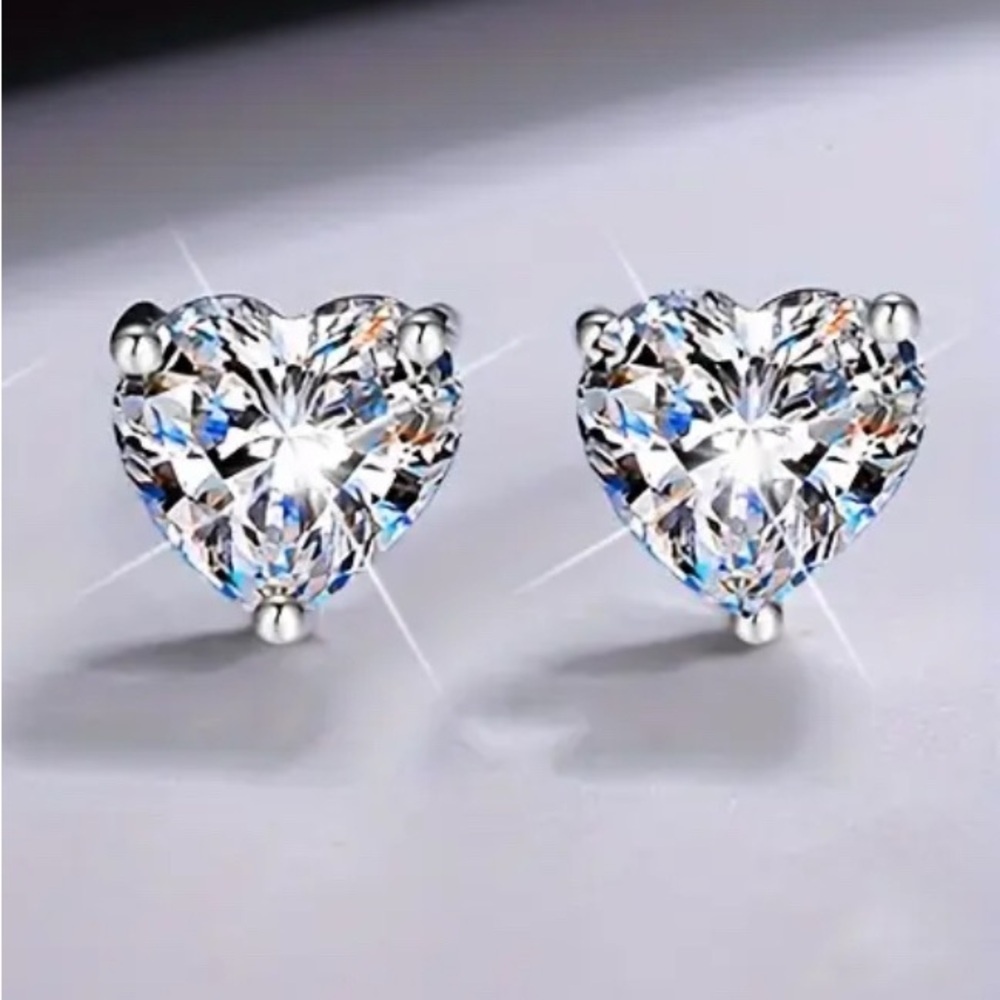 Moissanite 1CT Heart-Shaped Sterling Silver Stud Earrings w/ GRA Certificates